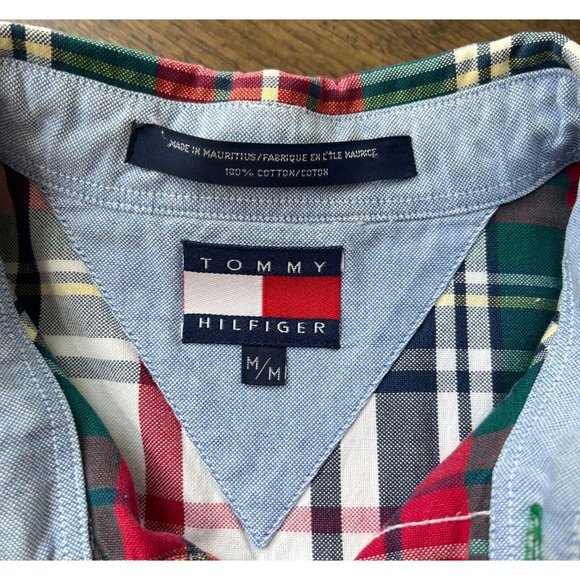 Tommy Hilfiger M plaid button down long sleeve Red Green Blue white pocket SUPER - Picture 2 of 6